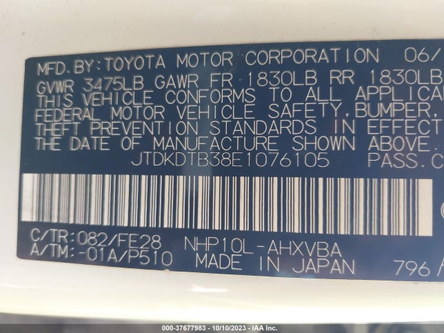 Toyota Prius C One/three/two/four 2014 JTDKDTB38E1076105 Image 9