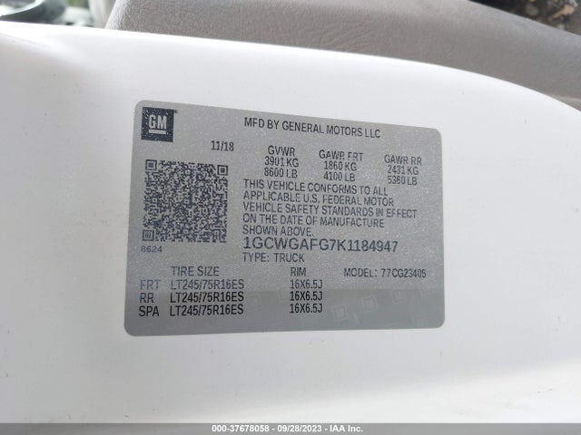 Chevrolet EXPRESS CARGO VAN 2019 1GCWGAFG7K1184947 Image 9