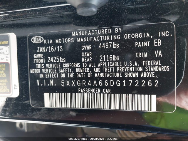 37678060 :رقم المزاد ، 5XXGR4A66DG172262 vin ، 2013 Kia Optima Sx W/chrome Limited Pkg مزاد بيع