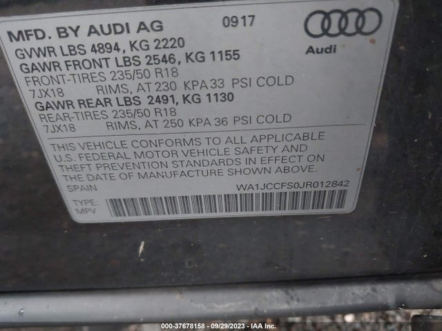 WA1JCCFS0JR012842 Audi Q3 Premium Plus