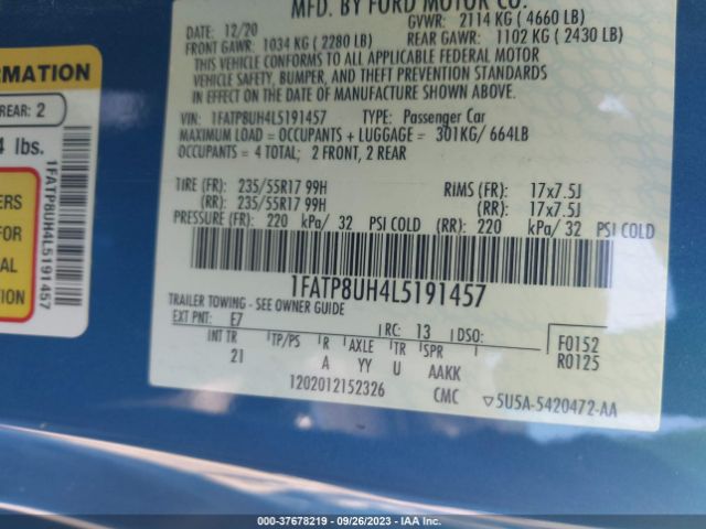 1FATP8UH4L5191457 Ford Mustang Ecoboost