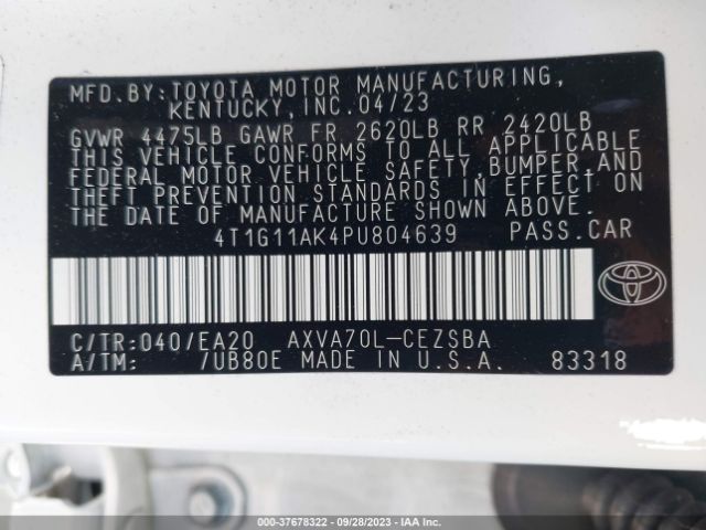 4T1G11AK4PU804639 Toyota Camry Se/se Nightshade
