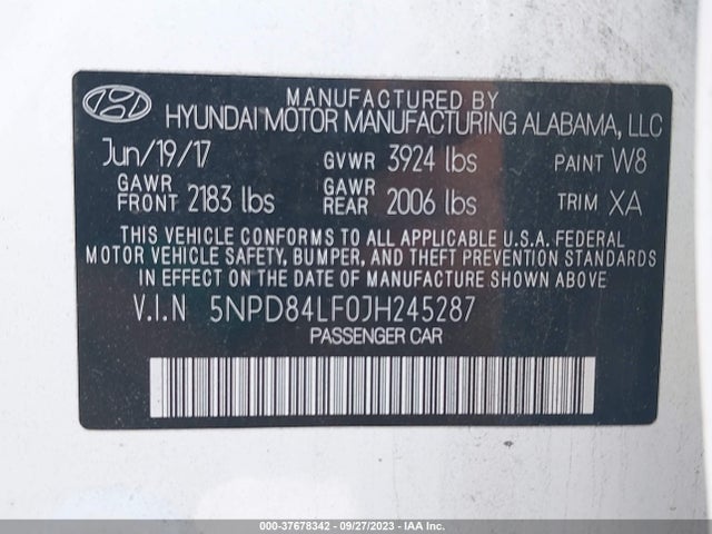 Hyundai ELANTRA SEL 2018 5NPD84LF0JH245287 Image 9