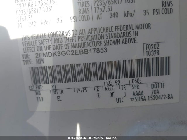 2014 FORD EDGE SE VIN: 2FMDK3GC2EBB17853