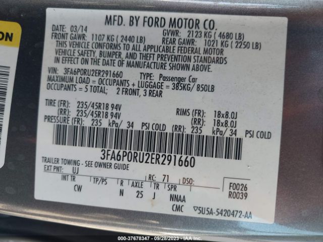 3FA6P0RU2ER291660 Ford Fusion Titanium Hybrid