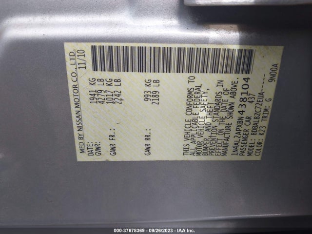 2011 NISSAN ALTIMA 2.5 S VIN: 1N4AL2APXBN438104