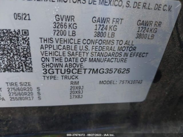 3GTU9CET7MG357625 GMC Sierra 1500 Elevation