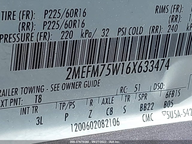 2006 MERCURY GRAND MARQUIS LS VIN: 2MEFM75W16X633474