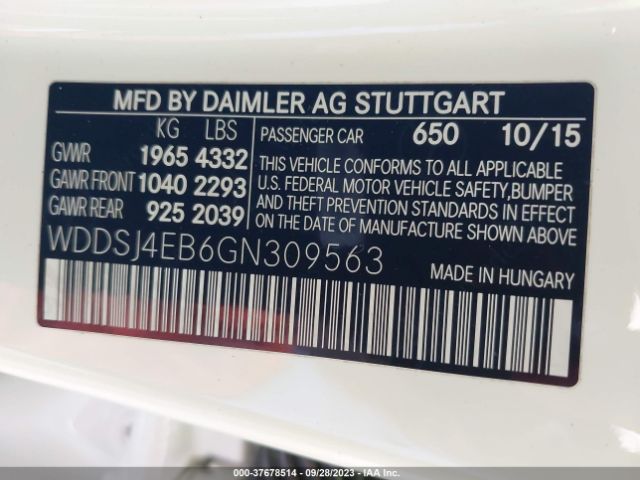 WDDSJ4EB6GN309563 Mercedes-Benz Cla Cla 250