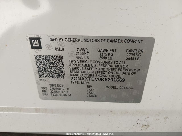 Chevrolet EQUINOX LT 2019 2GNAXTEV0K6291669 Image 9