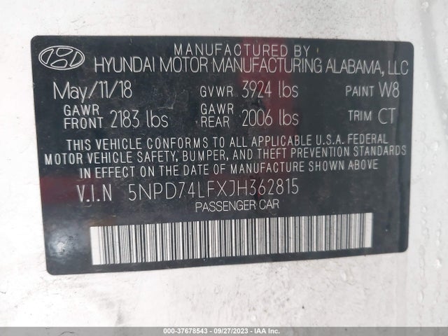 Hyundai ELANTRA SE 2018 5NPD74LFXJH362815 Image 9