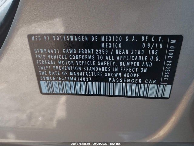 3VWLA7AJ1FM414837 Volkswagen Jetta Sedan 2.0l Tdi Sel