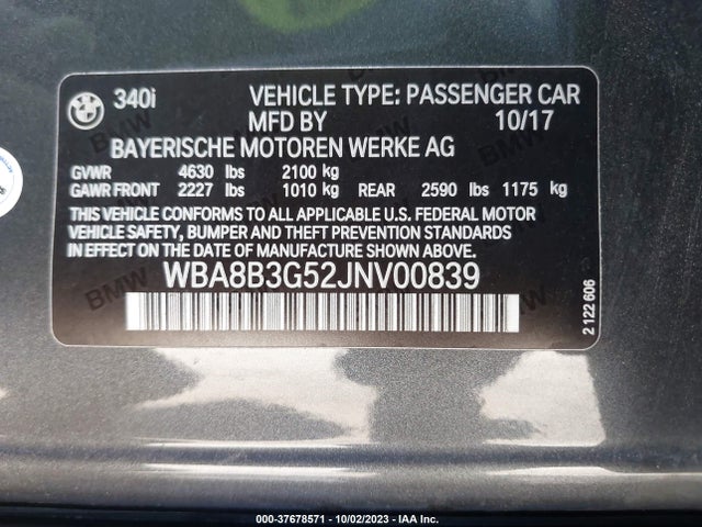 BMW 3 Series 340i 2018 WBA8B3G52JNV00839 Image 9