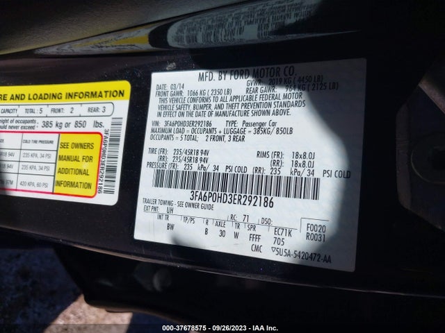 Ford FUSION SE 2014 3FA6P0HD3ER292186 Image 10