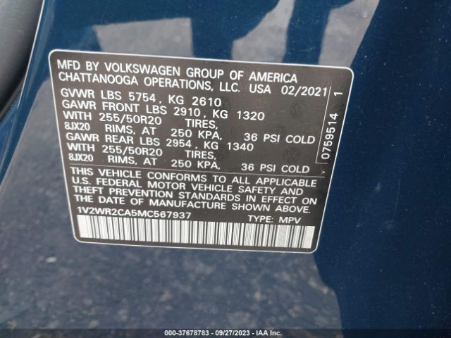 2021 VOLKSWAGEN ATLAS 1V2WR2CA5MC567937 Photo 8