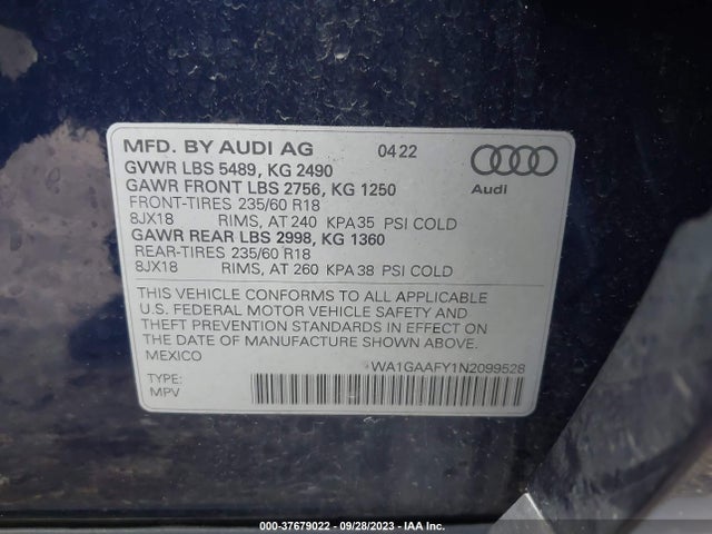 WA1GAAFY1N2099528 Audi Q5 S Line Premium
