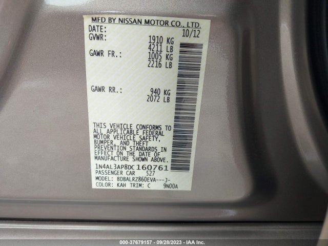 2013 NISSAN ALTIMA 2.5 S VIN: 1N4AL3AP8DC160761