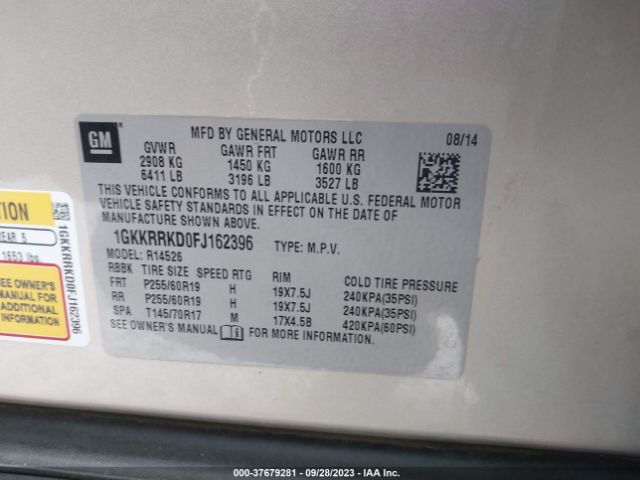 1GKKRRKD0FJ162396 GMC ACADIA SLT