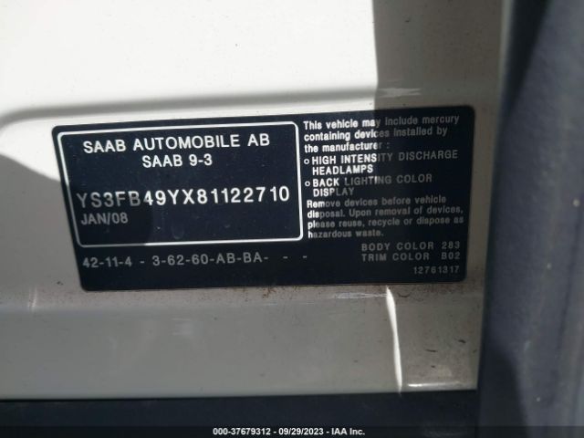 2008 SAAB 9-3 YS3FB49YX81122710 Photo 8