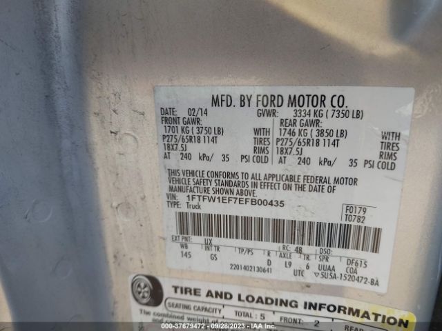 1FTFW1EF7EFB00435 Ford F-150 Xl/xlt/stx/fx4/lariat