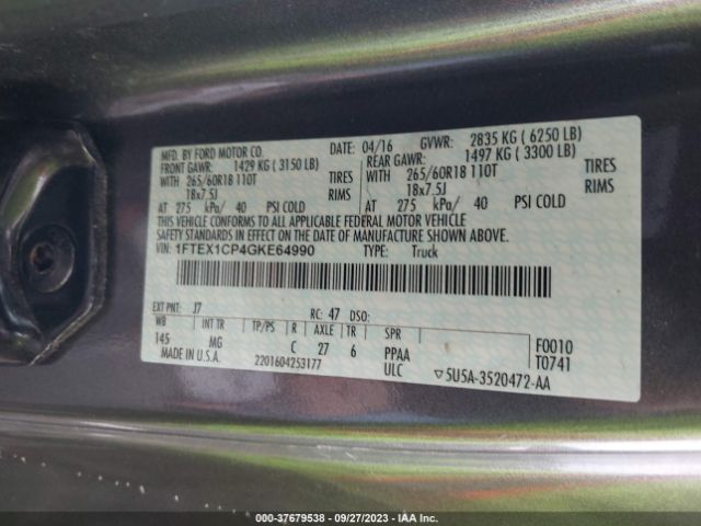1FTEX1CP4GKE64990 Ford F-150 Xl/lariat/xlt