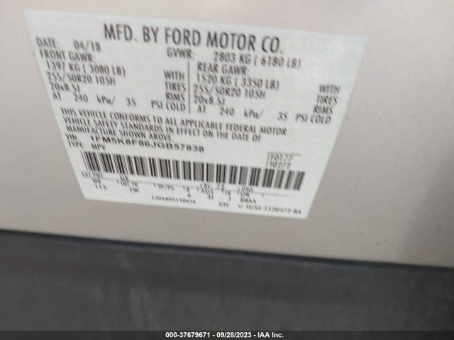 Ford Explorer Limited 2018 1FM5K8F86JGB57838 Image 9
