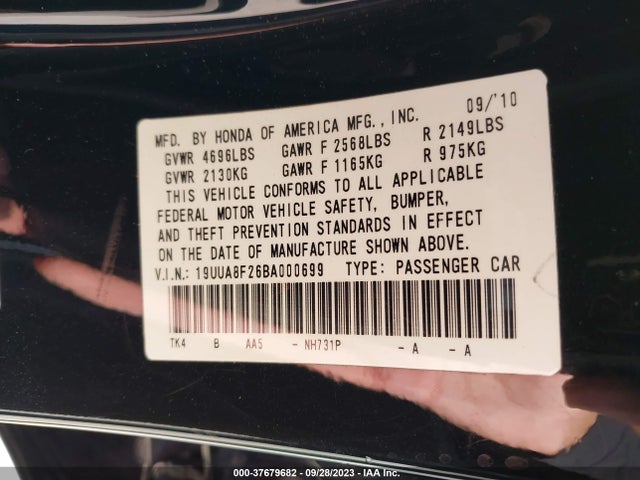 2011 ACURA TL VIN: 19UUA8F26BA000699