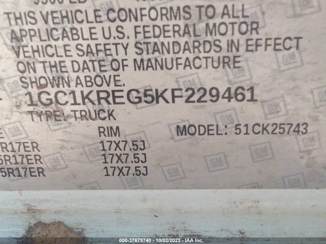 2019 CHEVROLET SILVERADO 2500HD WORK TRUCK VIN: 1GC1KREG5KF229461