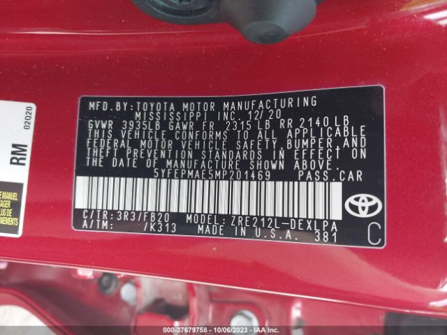 5YFEPMAE5MP201469 Toyota COROLLA LE