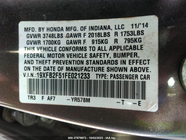 Honda Civic Sedan Lx 2015 19XFB2F51FE021233 Image 9