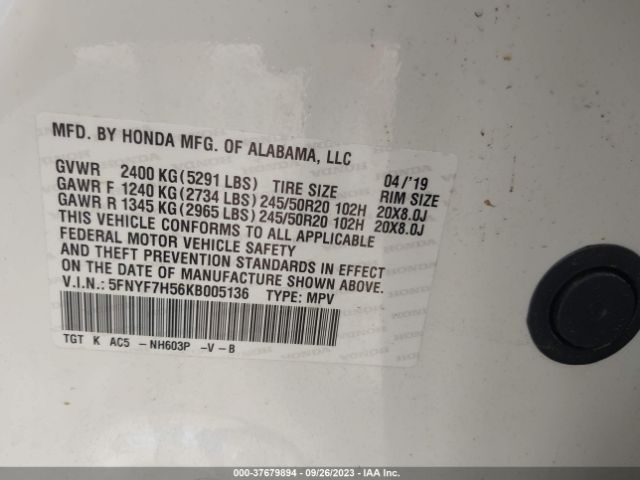 5FNYF7H56KB005136 Honda Passport Ex-l