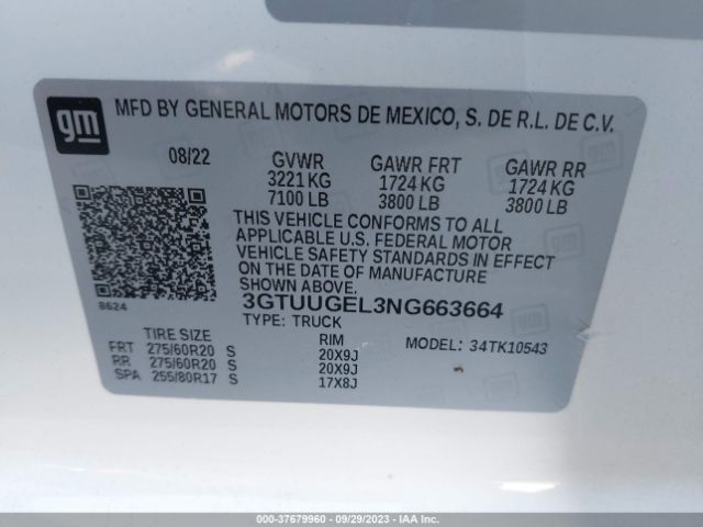 3GTUUGEL3NG663664 GMC Sierra 1500 Denali