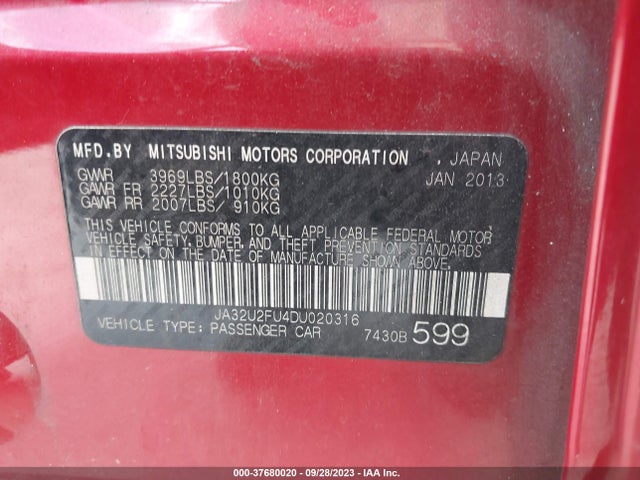 2013 MITSUBISHI LANCER ES VIN: JA32U2FU4DU020316