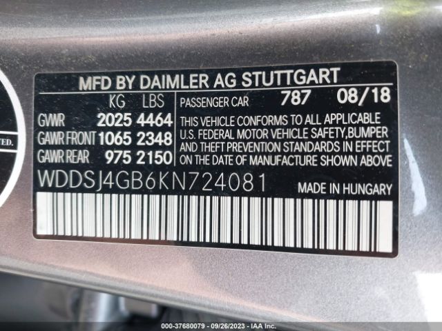 WDDSJ4GB6KN724081 Mercedes-Benz Cla Cla 250