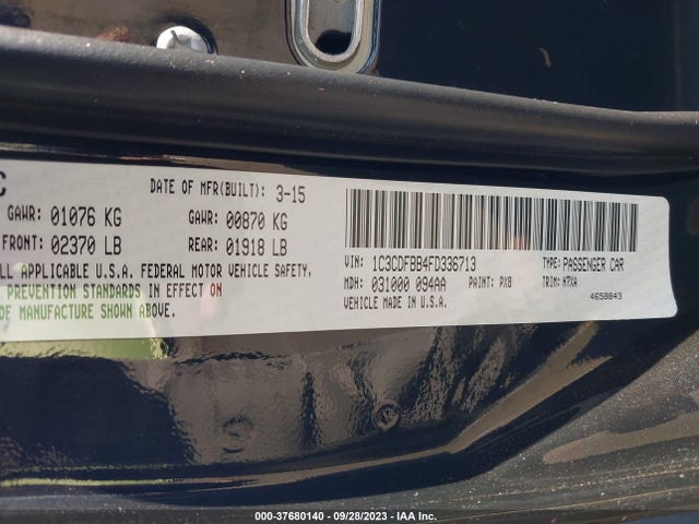 2015 DODGE DART SXT VIN: 1C3CDFBB4FD336713