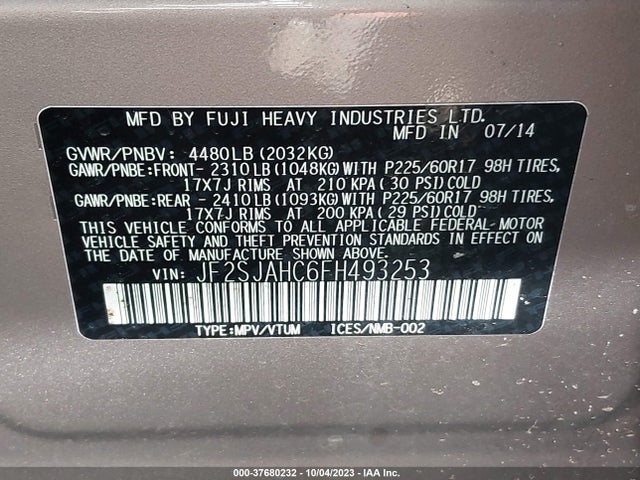JF2SJAHC6FH493253 Subaru Forester 2.5i Limited