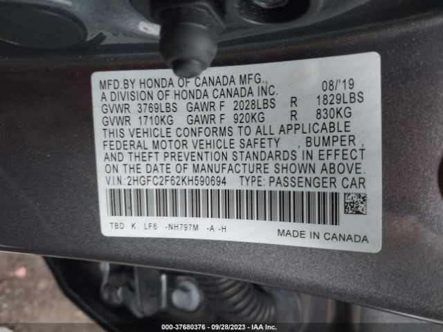 2HGFC2F62KH590694 Honda Civic Sedan Lx