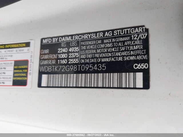 2008 MERCEDES-BENZ CLK-CLASS 5.5L VIN: WDBTK72G98T095435
