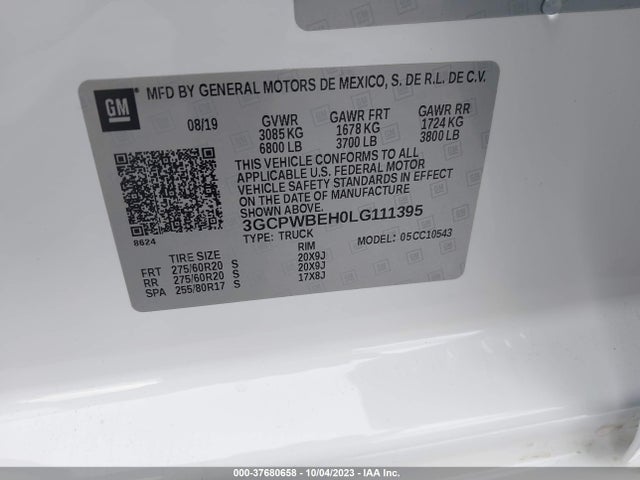 2020 CHEVROLET SILVERADO 1500 2WD SHORT BED CUSTOM VIN: 3GCPWBEH0LG111395