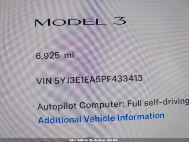 5YJ3E1EA5PF433413 Tesla MODEL 3