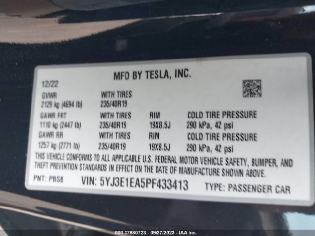 5YJ3E1EA5PF433413 Tesla MODEL 3