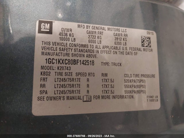 2011 CHEVROLET SILVERADO 2500HD LT VIN: 1GC1KXC80BF142518