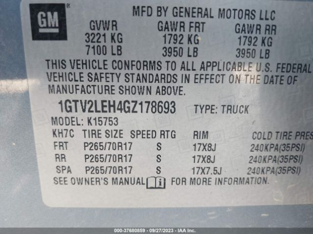 1GTV2LEH4GZ178693 GMC SIERRA 1500
