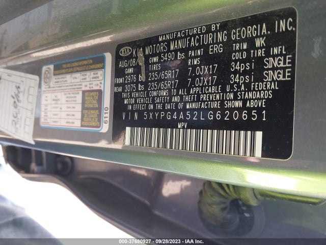 KIA Sorento Lx V6 2020 5XYPG4A52LG620651 Image 9