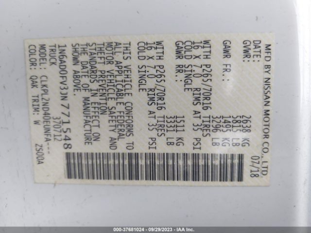 1N6AD0FV3JN771548 Nissan Frontier Sv V6
