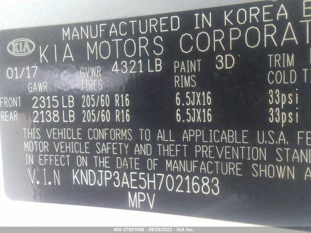 2017 KIA SOUL EV EV VIN: KNDJP3AE5H7021683