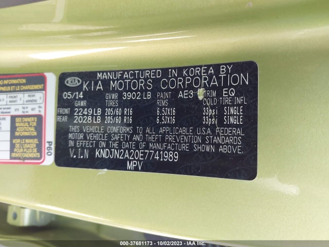 KIA Soul Base 2014 KNDJN2A20E7741989 Image 9