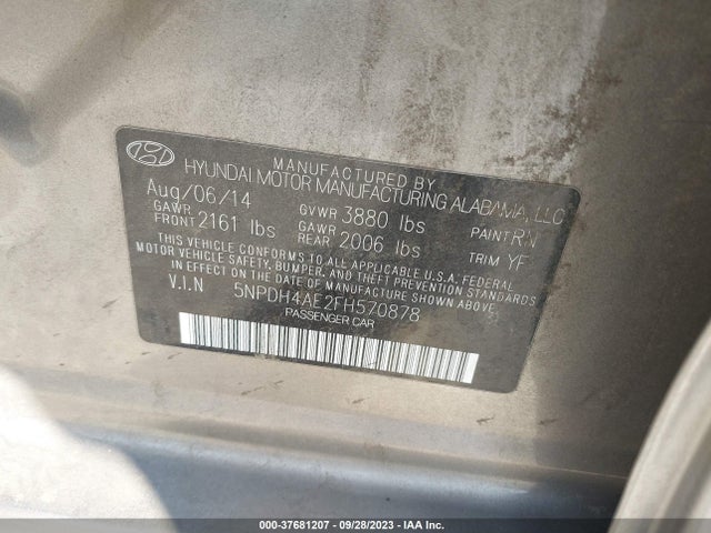 2015 HYUNDAI ELANTRA SE VIN: 5NPDH4AE2FH570878