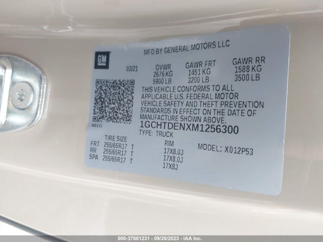 2021 CHEVROLET COLORADO 4WD Z71 VIN: 1GCHTDENXM1256300