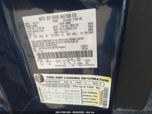 1FTFW1ET5EFB76001 Ford F-150 Xl/xlt/fx4/lariat